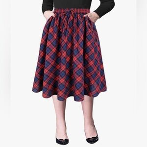 Plus Size 4X Red Plaid Tartan Midi Skirt with Pockets